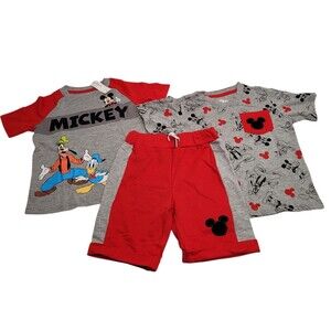 Disney and Friends Boy's 3 Piece Short and T-Shirt Set (Mickey Mouse Size 5)